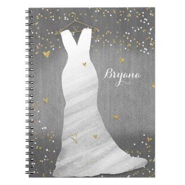 Modern Wedding Dress Confetti Hearts  Notebook