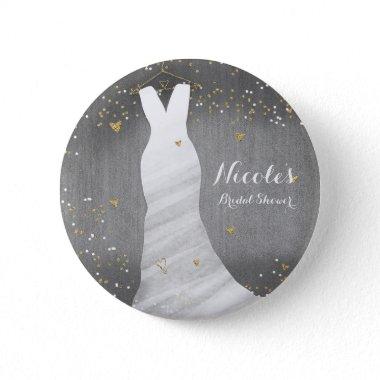 Modern Wedding Dress Confetti Hearts Bridal Shower Pinback Button
