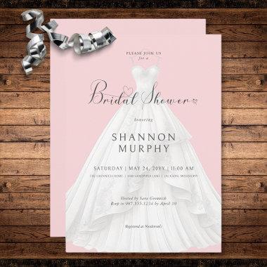 Modern Wedding Dress on Pink Bridal Shower Invitations