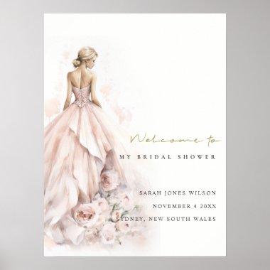 Modern Wedding Gown Bridal Shower Welcome Poster