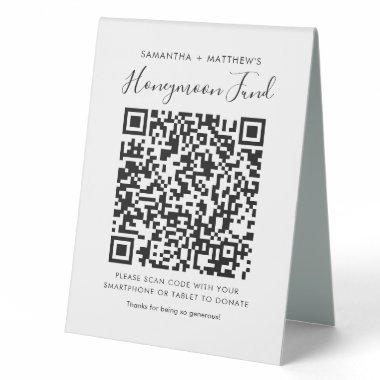 Modern Wedding Honeymoon Fund QR Code Donation Table Tent Sign