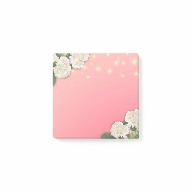 Modern Wedding Hydrangea Flowers String Light Pink Post-it Notes