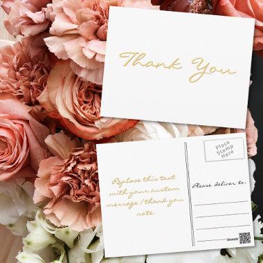 Modern White Elegant Faux Gold Script Thank You PostInvitations