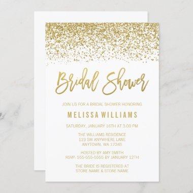 Modern White Faux Gold Glitter Bridal Shower Invitations