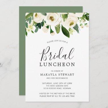 Modern White Floral Elegant Bridal Luncheon Invitations