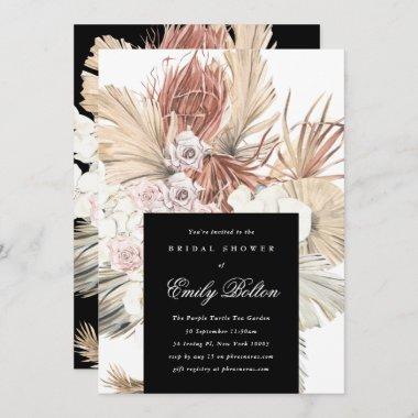 Modern White Floral Pampas Bohemian Bridal Shower Invitations