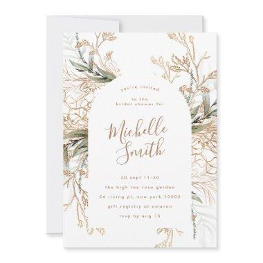 Modern White Gold Boho Eucalyptus Bridal Shower Invitations