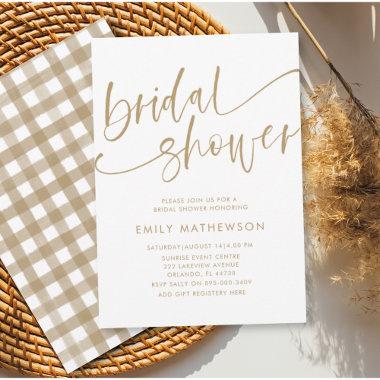 Modern White & Gold Calligraphy Bridal Shower Invitations