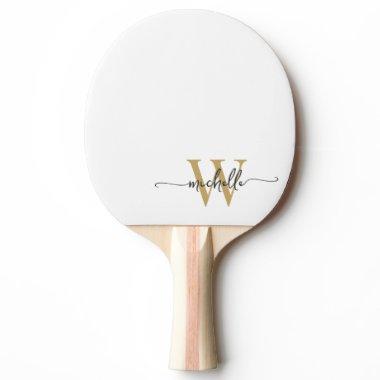 Modern White Gold Custom Monogram Name Script Ping Pong Paddle