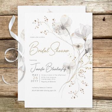 Modern White Gray & Gold Floral