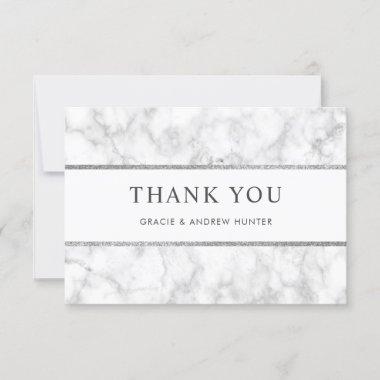 Modern White Marble Silver Glitter Thank You Invitations