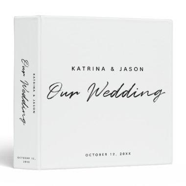 Modern White Minimalist Script Wedding Album 3 Ring Binder