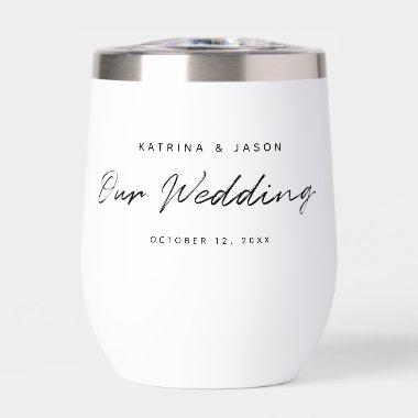 Modern White Minimalist Script Wedding Gift Thermal Wine Tumbler