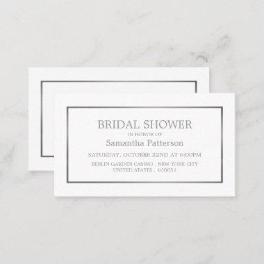 Modern White & Silver Bridal Shower Ticket Invite