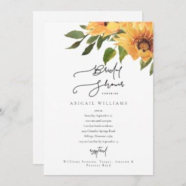 Modern White Sunflower Bridal Shower Invitations