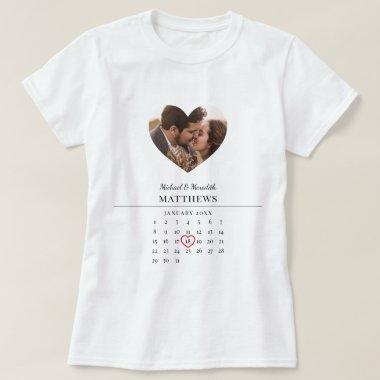 Modern White Wedding Calendar Newly Weds T-Shirt