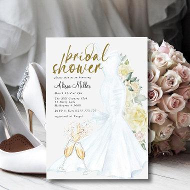 Modern White Wedding Dress Bridal Shower Invitations