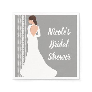 Modern White Wedding Dress & Pearls Bridal Shower Napkins