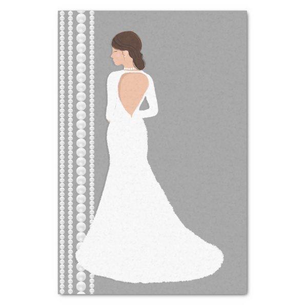 Modern White Wedding Dress& Pearls Bridal Shower Tissue Paper