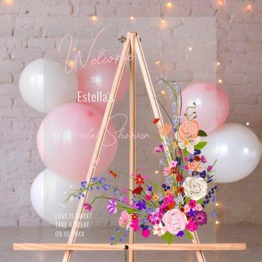 Modern wild flowers script  welcome acrylic sign
