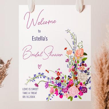Modern wild flowers script bridal shower welcome poster