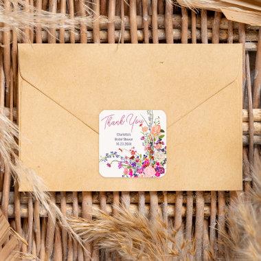 Modern wild flowers thank you  square sticker