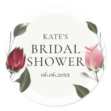 Modern Wild Rose Floral Bridal Shower Favor Classic Round Sticker
