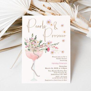 Modern Wildflower Pearl and Prosecco Bridal Shower Invitations