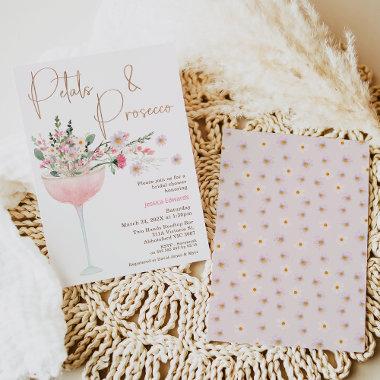 Modern Wildflower Petal and Prosecco Bridal Shower Invitations