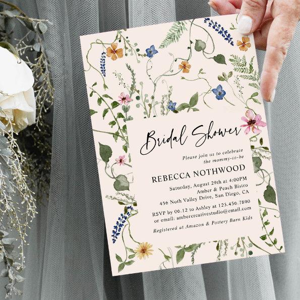 Modern Wildlowers Boho Pink Bridal Shower Invitations