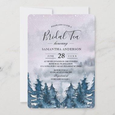 Modern Winter Watercolour Forest Blue Invitations