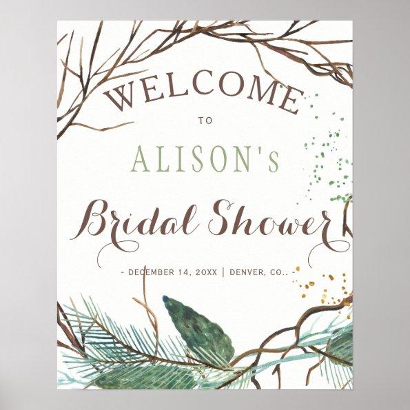 Modern winter wreath bridal shower welcome sign