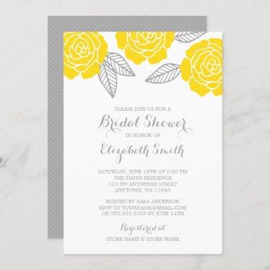 Modern Yellow and Gray Rose Bridal Shower Invitations
