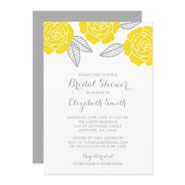 Modern Yellow and Gray Rose Bridal Shower Invitations