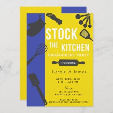 Modern Yellow Blue Stock Kitchen Engagement Party Invitations