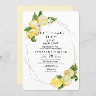 Modern Yellow Lemons & Gold Frame Beauty Invitations