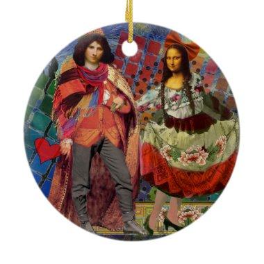 Mona Lisa Romantic Funny Colorful Artwork Ceramic Ornament