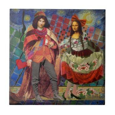 Mona Lisa Romantic Funny Colorful Artwork Ceramic Tile