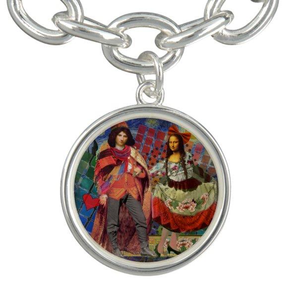 Mona Lisa Romantic Funny Colorful Artwork Charm Bracelet