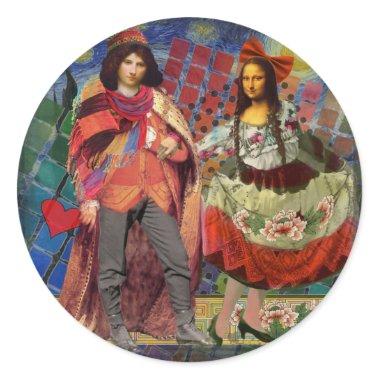 Mona Lisa Romantic Funny Colorful Artwork Classic Round Sticker