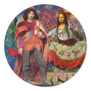 Mona Lisa Romantic Funny Colorful Artwork Classic Round Sticker