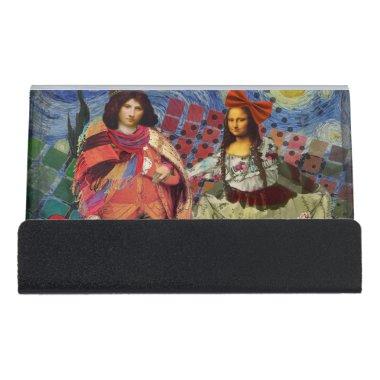 Mona Lisa Romantic Funny Colorful Artwork Desk Business  Holder