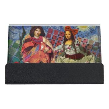 Mona Lisa Romantic Funny Colorful Artwork Desk Business Invitations Holder