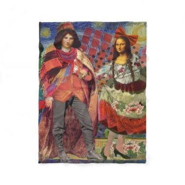 Mona Lisa Romantic Funny Colorful Artwork Fleece Blanket