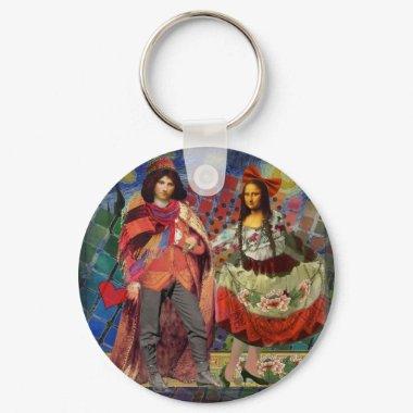 Mona Lisa Romantic Funny Colorful Artwork Keychain