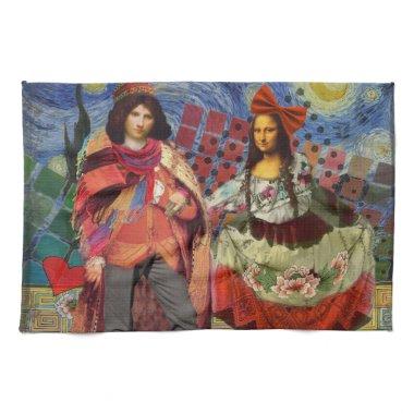 Mona Lisa Romantic Funny Colorful Artwork Kitchen Towel