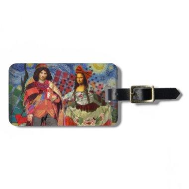 Mona Lisa Romantic Funny Colorful Artwork Luggage Tag