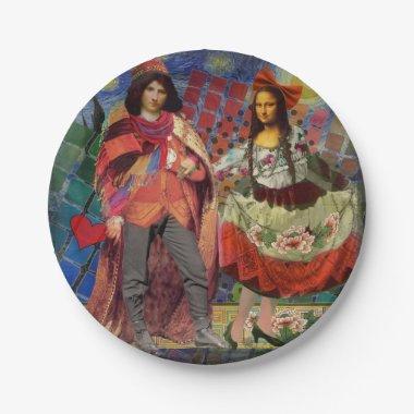 Mona Lisa Romantic Funny Colorful Artwork Paper Plates