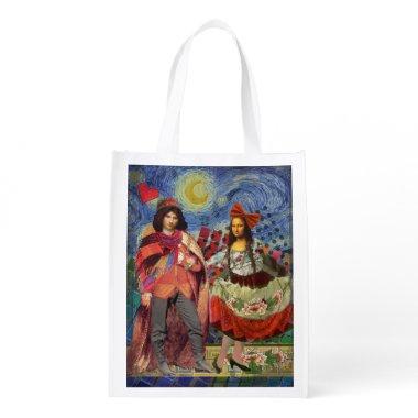Mona Lisa Romantic Funny Colorful Artwork Reusable Grocery Bag