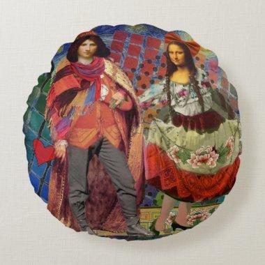 Mona Lisa Romantic Funny Colorful Artwork Round Pillow